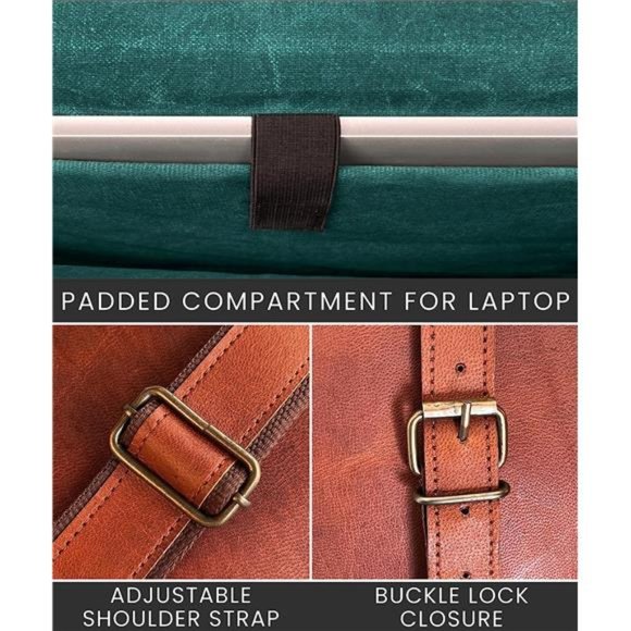 Leather Messenger Bag for Men Women - Full Grain Leather Laptop Satchel Bag - Picture 6 of 6